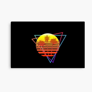 Synthwave Sun (with palm trees and triangles) - Canvas