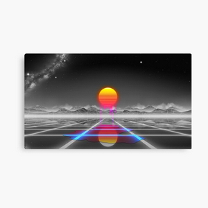 Dripping colored sun in a synthwave landscape