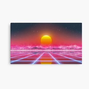 80s retro sun in synthwave landscape (Magenta/Pink) - Impressions sur toile