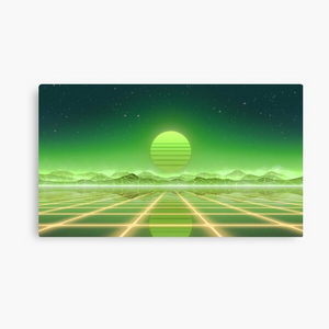 80s retro sun in synthwave landscape (Green) - Impressions sur toile