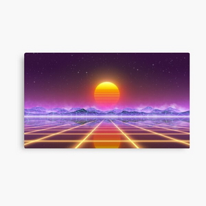 80s retro sun in synthwave landscape (Blue/Purple/Yellow) - Canvas