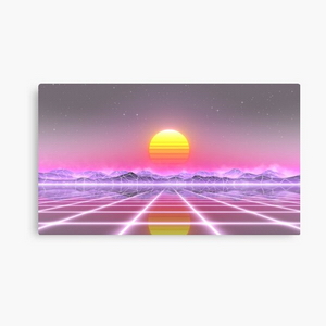 80s retro sun in synthwave landscape (Lilac/Purple/Pink) - Impressions sur toile