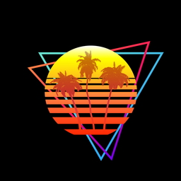 Synthwave Sun (with palm trees and triangles) - Retro 80s Synthwave