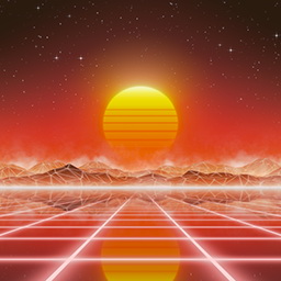 80s retro sun in synthwave landscape (Red) - Retro 80s Synthwave