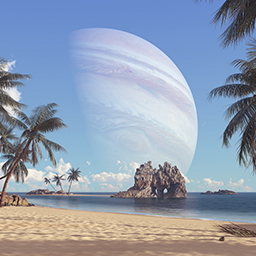 Planetscape in the tropics with palm trees - Surrealism