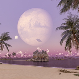 Planetscape in the tropics with palm trees - Surrealism