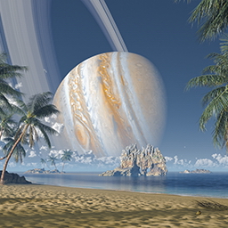 Planetscape in the tropics with palm trees - Surrealism