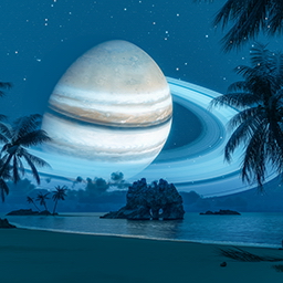 Planetscape in the tropics with palm trees - Surréalisme