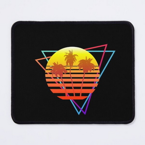 Synthwave Sun (with palm trees and triangles) - Tapis de souris