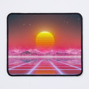 80s retro sun in synthwave landscape (Magenta/Pink) - Tapis de souris