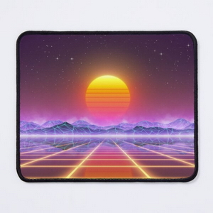 80s retro sun in synthwave landscape (Blue/Purple/Yellow) - Mouse pads