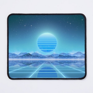 80s retro sun in synthwave landscape (Blue) - Mouse pads