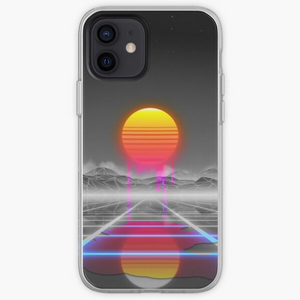 Dripping colored sun in a synthwave landscape - iPhone phone cases