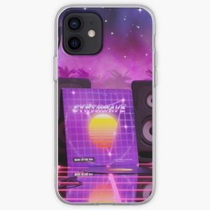Synthwave music in music land with palm trees - iPhone phone cases