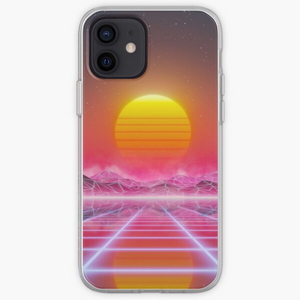 80s retro sun in synthwave landscape (Magenta/Pink) - iPhone phone cases