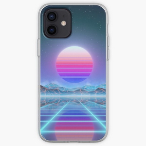 80s retro sun in synthwave landscape (Blue/Purple) - Coques pour téléphones portables iPhone