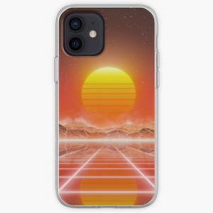 80s retro sun in synthwave landscape (Red) - iPhone phone cases