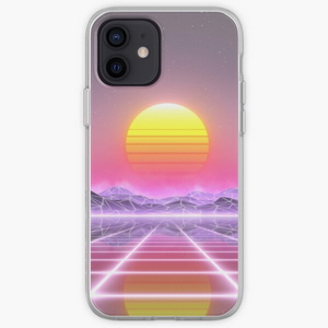 80s retro sun in synthwave landscape (Lilac/Purple/Pink) - Coques pour téléphones portables iPhone