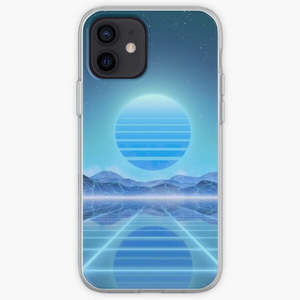 80s retro sun in synthwave landscape (Blue) - iPhone phone cases