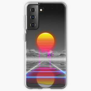Dripping colored sun in a synthwave landscape - Samsung phone cases