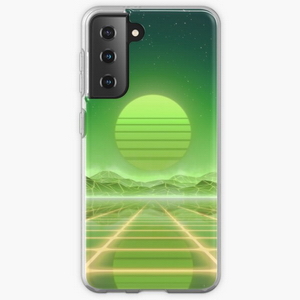 80s retro sun in synthwave landscape (Green) - Samsung phone cases