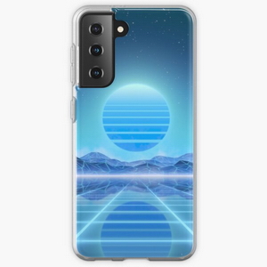 80s retro sun in synthwave landscape (Blue) - Samsung phone cases