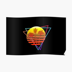 Synthwave Sun (with palm trees and triangles) - Posters