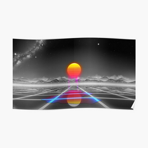 Dripping colored sun in a synthwave landscape - Posters