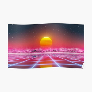 80s retro sun in synthwave landscape (Magenta/Pink) - Posters