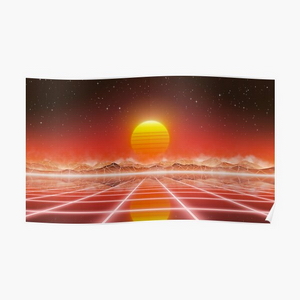 80s retro sun in synthwave landscape (Red) - Posters