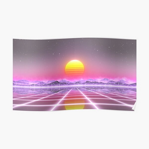 80’s retro sun in synthwave landscape (Lilac/Purple/Pink)
