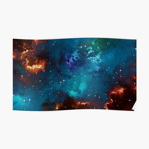 Fantasy nebula cosmos sky in space with stars (Blue/Cyan/Green/Yellow/Orange/Red) - Posters