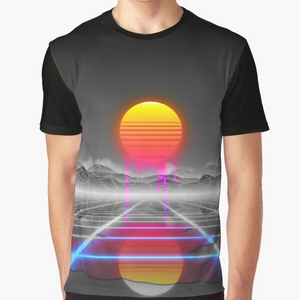 Dripping colored sun in a synthwave landscape - T-shirts