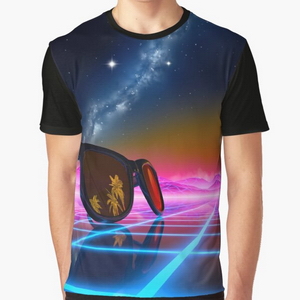 Sunglasses in a synthwave landscape - T-shirts