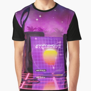 Synthwave music in music land with palm trees - T-shirts