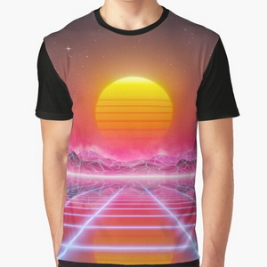 80s retro sun in synthwave landscape (Magenta/Pink) - T-shirts