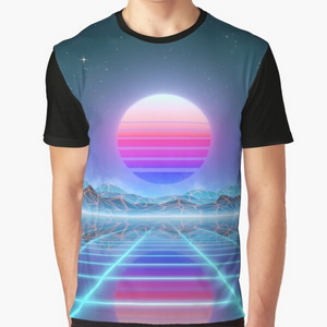 80s retro sun in synthwave landscape (Blue/Purple) - T-shirts