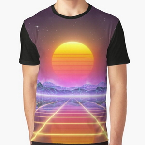 80s retro sun in synthwave landscape (Blue/Purple/Yellow) - T-shirts