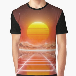 80s retro sun in synthwave landscape (Red) - T-shirts