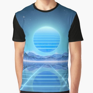 80s retro sun in synthwave landscape (Blue) - T-shirts