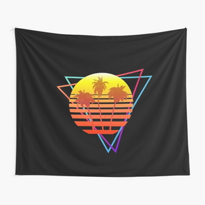 Synthwave Sun (with palm trees and triangles) - Tapestry