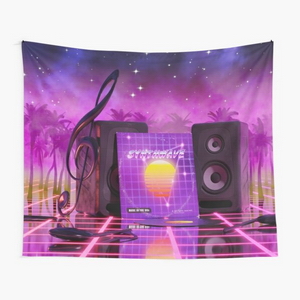 Synthwave music in music land with palm trees - Tapestry