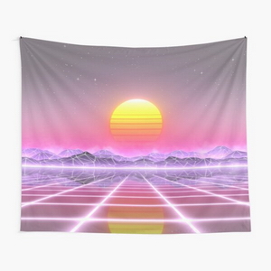 80s retro sun in synthwave landscape (Lilac/Purple/Pink) - Tapestry